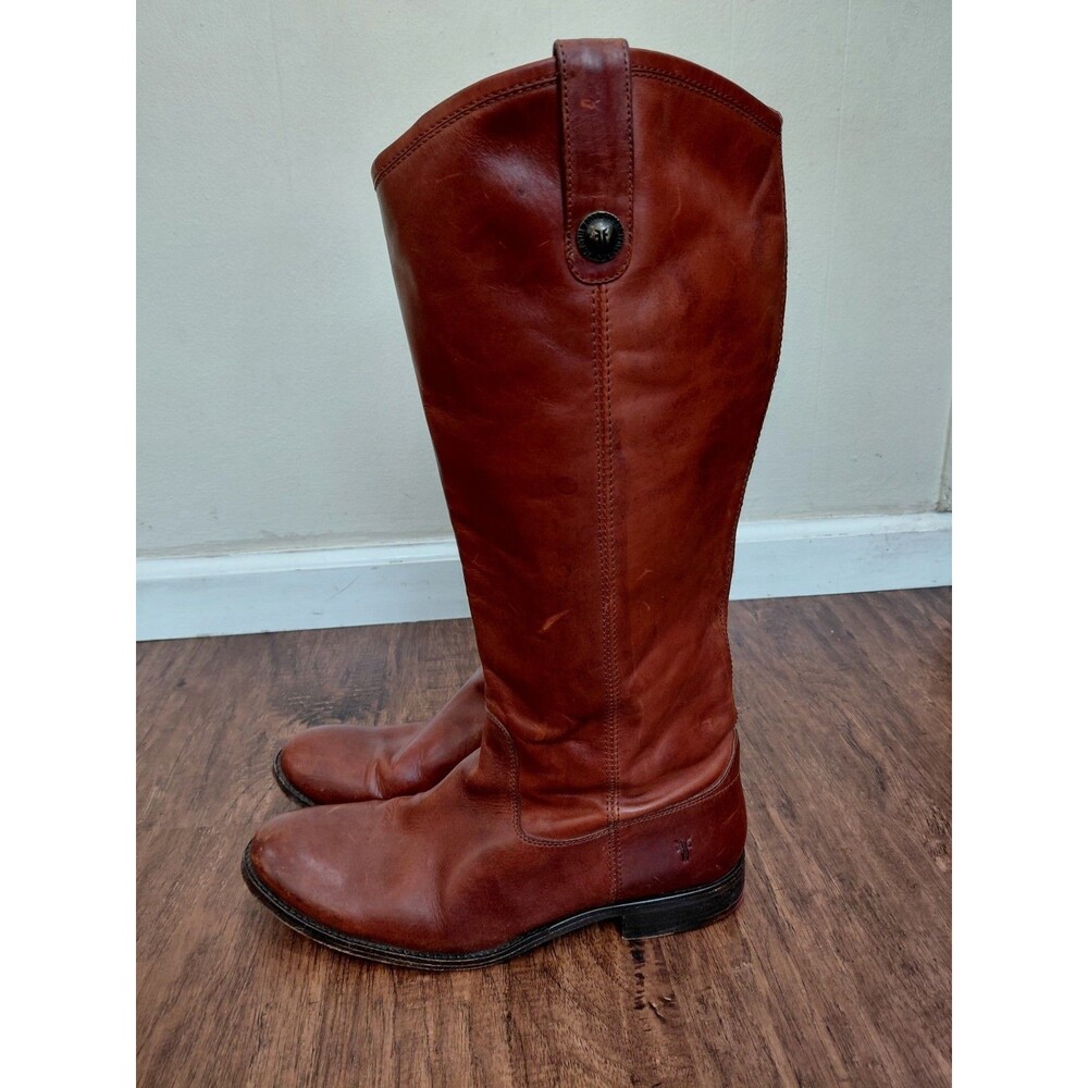 Frye Boots Melissa Button Tall Leather Riding Cognac Brown Womens 11B
